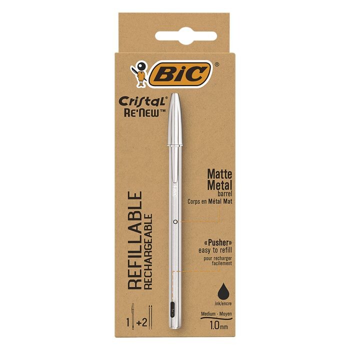 BOLIGRAFO BIC CRISTAL RE´NEW NEGRO + 2 RECAMBIOS