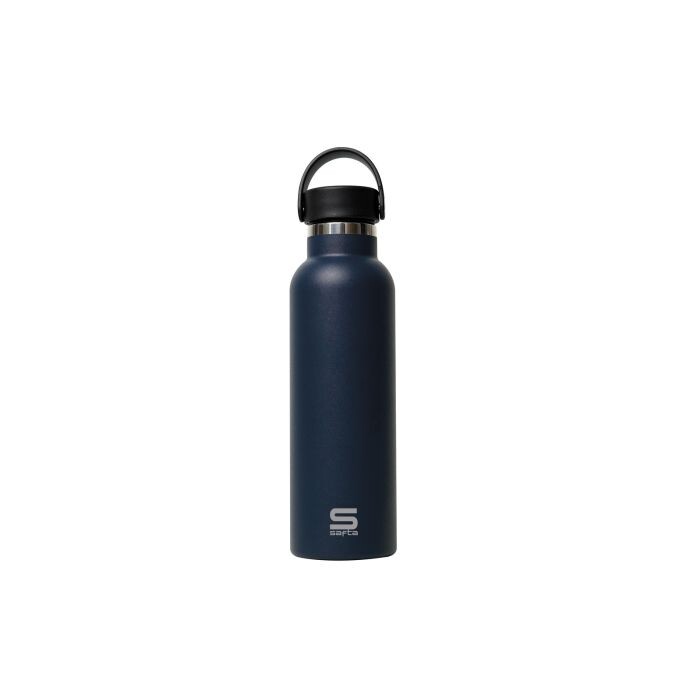 BOTELLA TERMICA ACERO INOXIDABLE EXTERIOR GOMA AZUL MARINO 600ML SAFTA