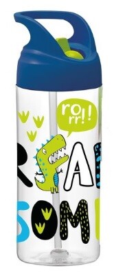 BOTELLA CON ASA Y PAJITA TRITAN 500ML DINO