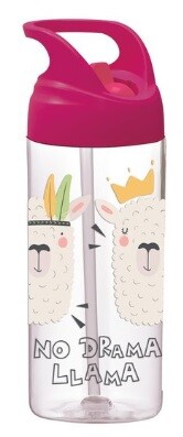 BOTELLA CON ASA Y PAJITA TRITAN 500ML LLAMAS